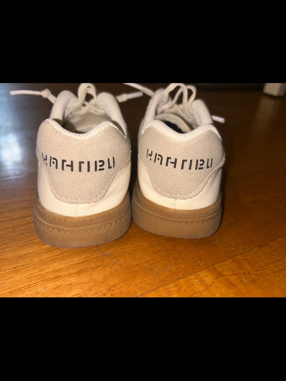 Kids White Sneakers with Tan Suede Heel - Unbranded